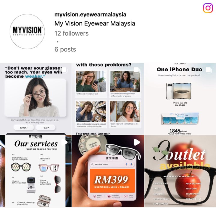 My Vision Instagram profile and six-post grid, captured 27 September 2026